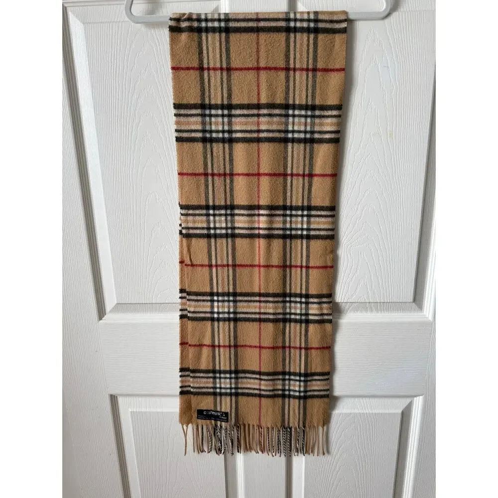 V. Fraas Cashmink Tan Red Black Plaid Scarf | Made in Germany